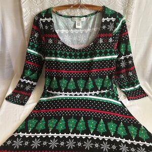 Planet Gold Christmas Dress Fit and Flare Skater Size L Fair Isle Pattern